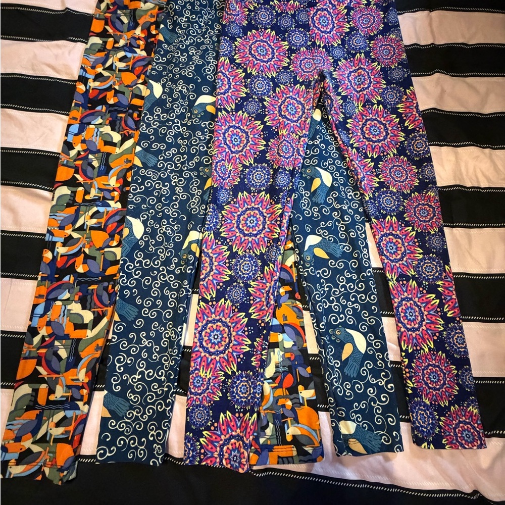 LuLaRoe jrs Leggings in Blue, Purple, Pink & Orange